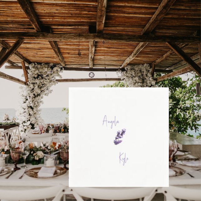 Lavender Floral Script Names Wedding Cocktail Napkin (Creator Uploaded)