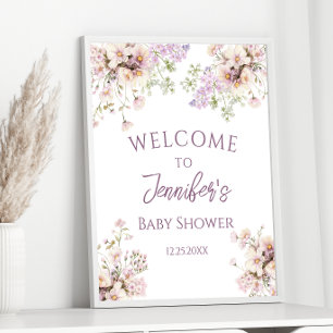 Lavender Floral Spring Baby Girl Shower Welcome Poster