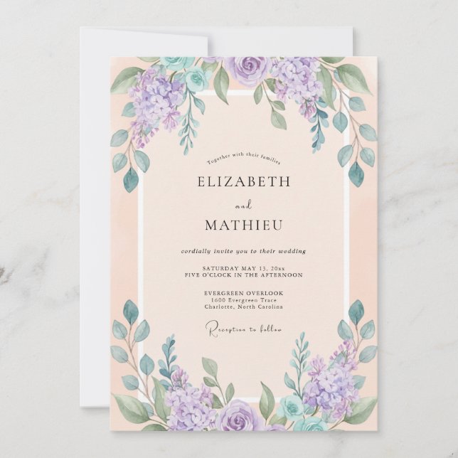 Lavender Floral Spring Wedding Invitation (Front)