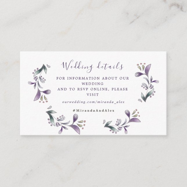 Lavender floral Spring wreath wedding website Enclosure Card (Front)