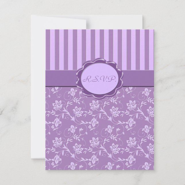Lavender Floral Stripe R.S.V.P. Card (Front)