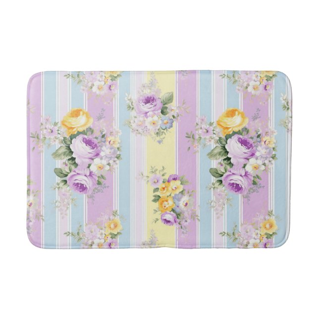 Lavender Floral Striped Bath Mat (Front)