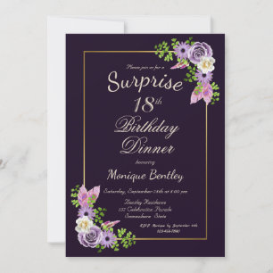 Lavender Floral Surprise 18th Birthday Dinner Invitation