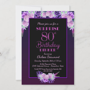 Lavender Floral Surprise 80th Birthday Dinner Invitation