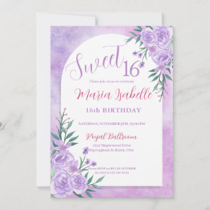 Lavender Floral Sweet 16 Birthday Invitation