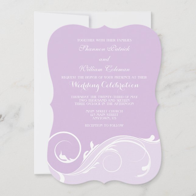 Lavender Floral Swirl Bracket Wedding Invites (Front)