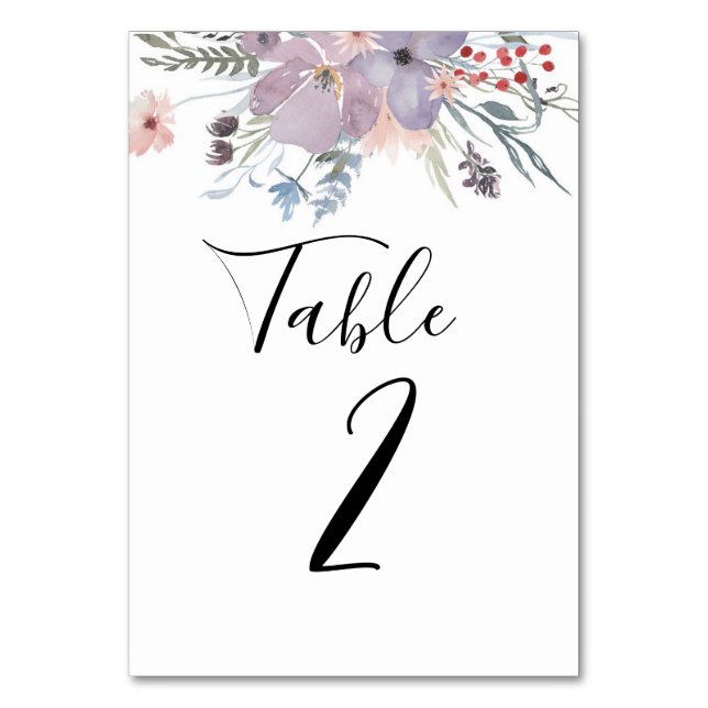 Lavender floral table number. Purple wedding Table Number (Front)