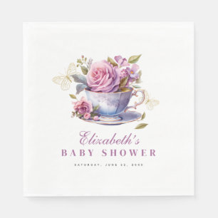 Lavender Floral Tea Cup Baby Tea Party Baby Shower Napkin