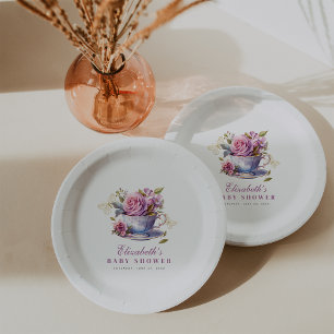 Lavender Floral Tea Cup Baby Tea Party Baby Shower Paper Plate
