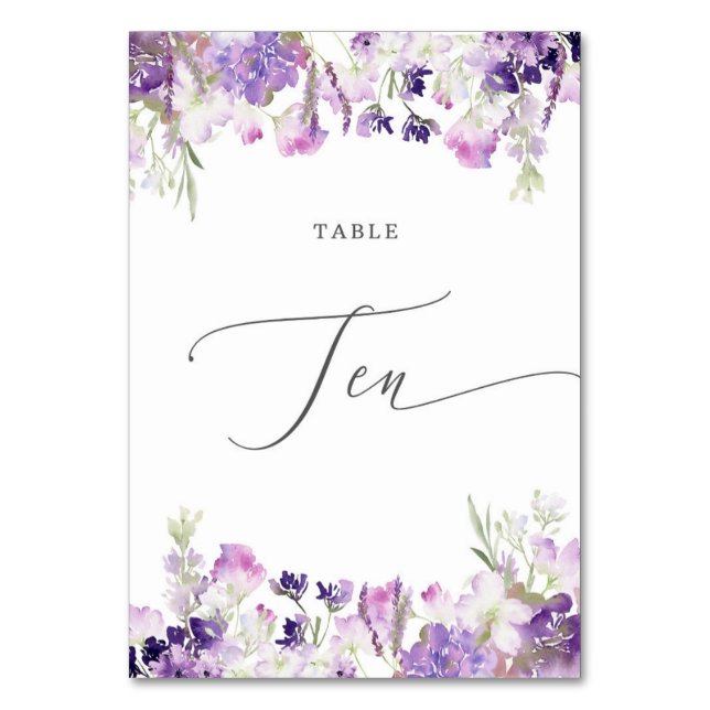 Lavender floral Ten Table Number (Front)