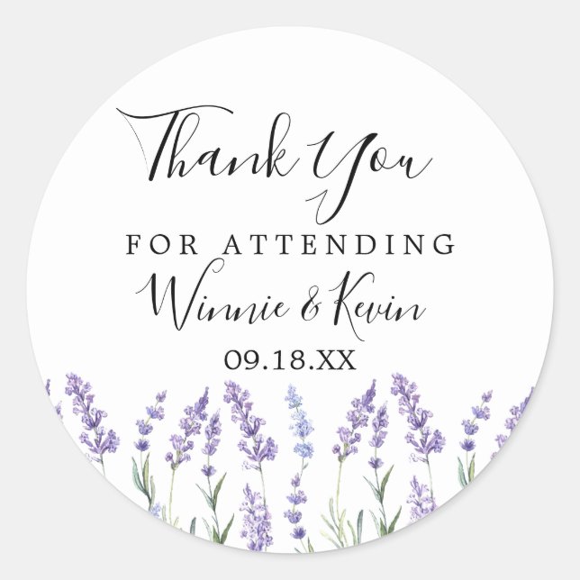 Lavender Floral Thank You Stickers (Front)