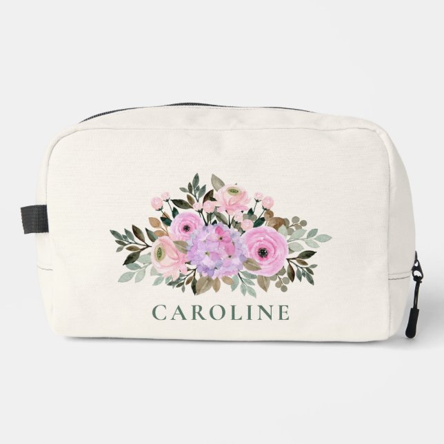 Lavender Floral Watercolor Bridal Shower Custom Dopp Kit (Front)