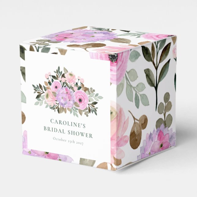 Lavender Floral Watercolor Bridal Shower Custom Favour Box (Front Side)