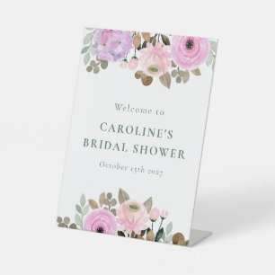 Lavender Floral Watercolor Bridal Shower Welcome Pedestal Sign