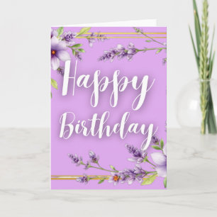 Lavender Floral Watercolor Happy Birthday Greeting Card