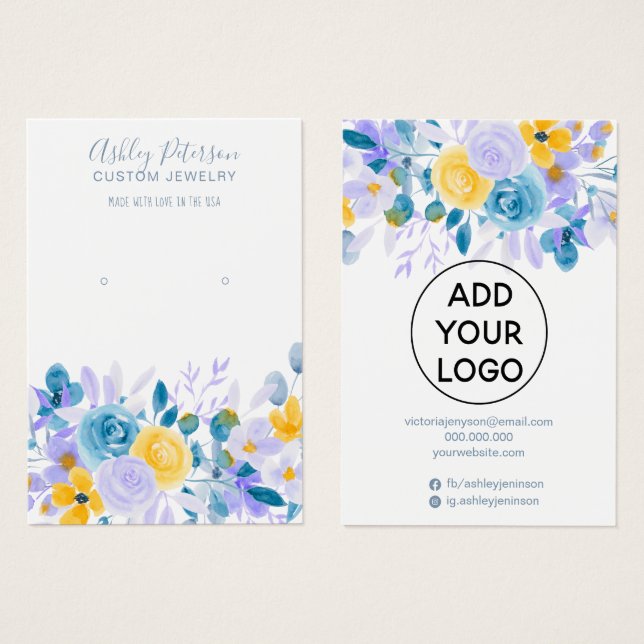 Lavender floral watercolor jewellery earring displ (Front & Back)