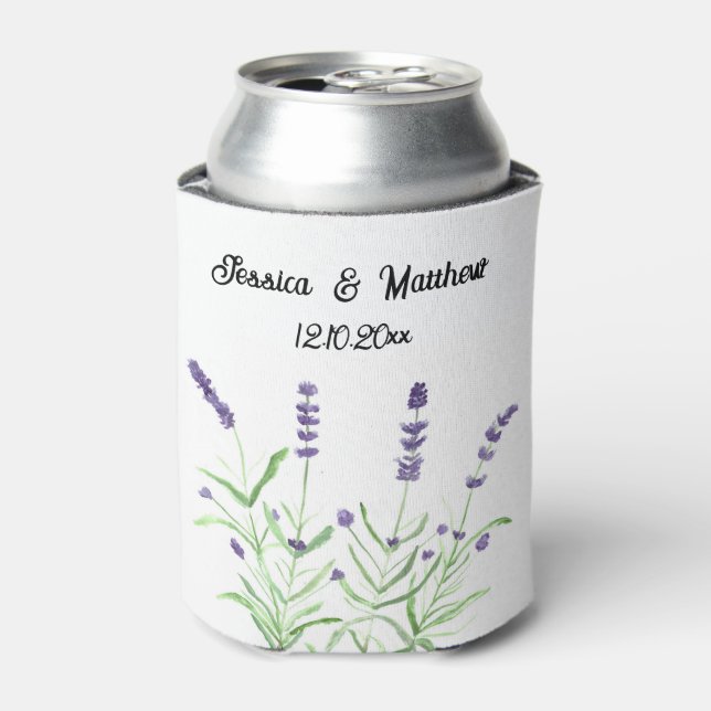 Lavender floral Watercolor Nature Unique Weddings Can Cooler (Can Front)