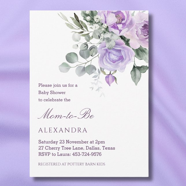 Lavender Floral Watercolor Peony Baby Shower Invitation (Creator Uploaded)