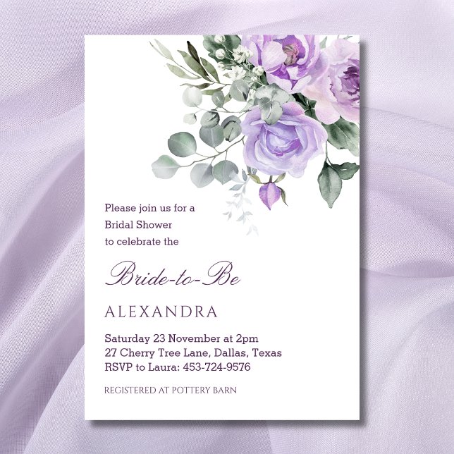 Lavender Floral Watercolor Peony Bridal Shower Invitation (Creator Uploaded)