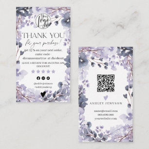 Lavender floral watercolor review order thank you business card