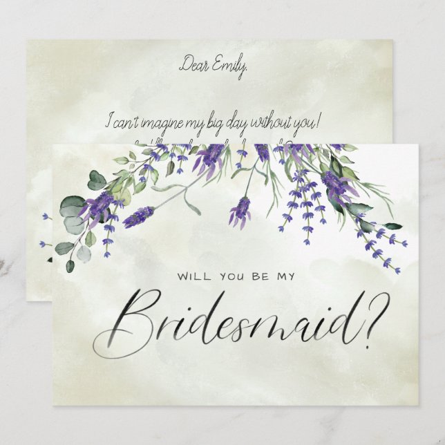 Lavender Floral Watercolor Script Bridesmaid Invitation (Front/Back)