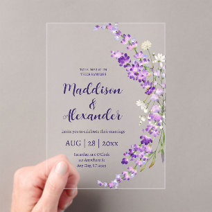 Lavender floral watercolor wedding invitation