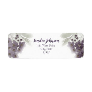 Lavender Floral Watercolor Wedding Return Label