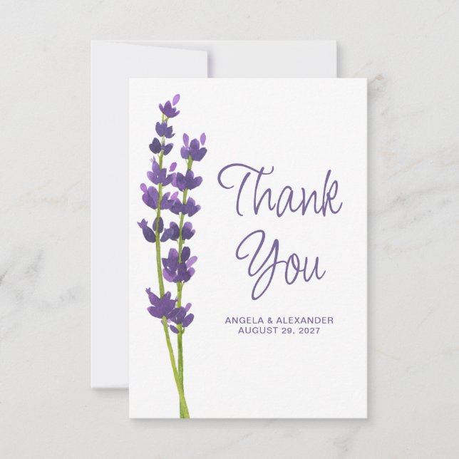 Lavender Floral Watercolor Wedding Thank You Card (Front)