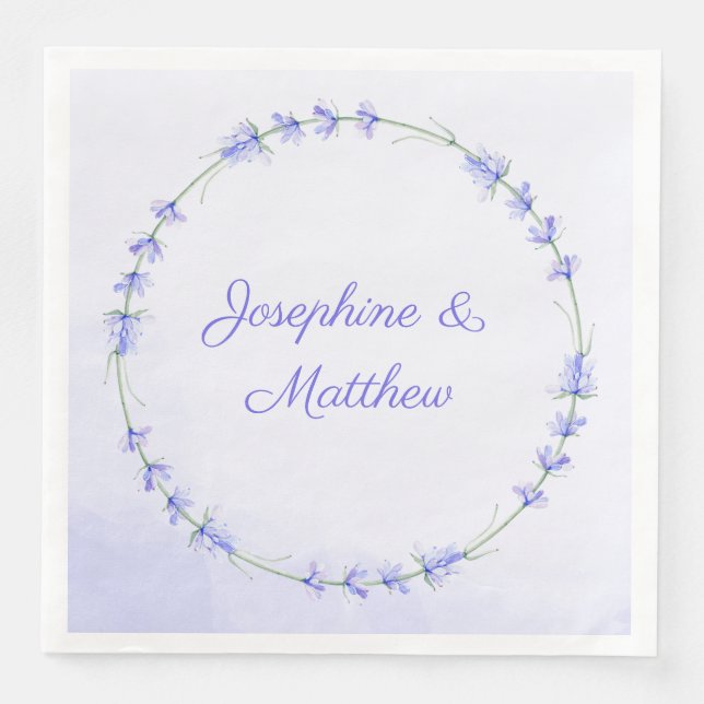 Lavender Floral Watercolor Wreath Napkin (Front)