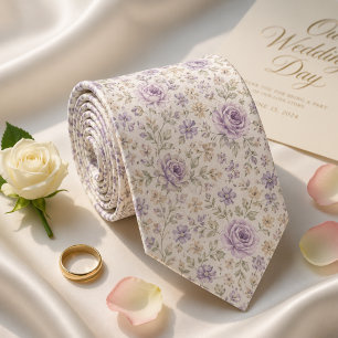 Lavender Floral Wedding  Groom and Groomsmen Gift Tie