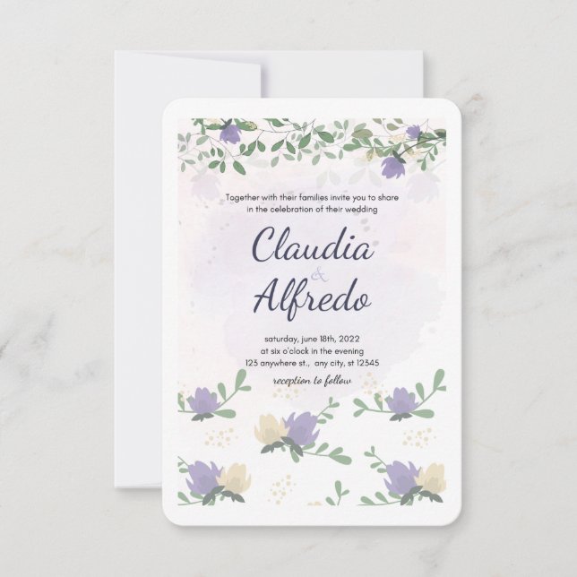 Lavender floral Wedding Invitation (Front)