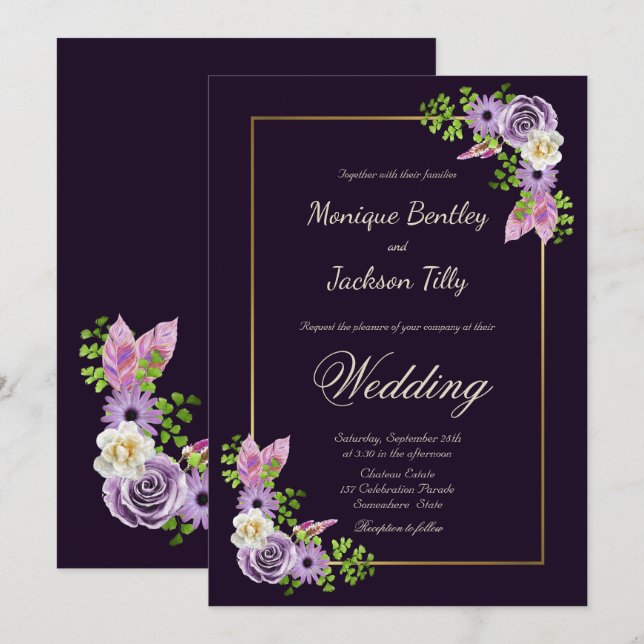 Lavender Floral Wedding Invitation (Front/Back)