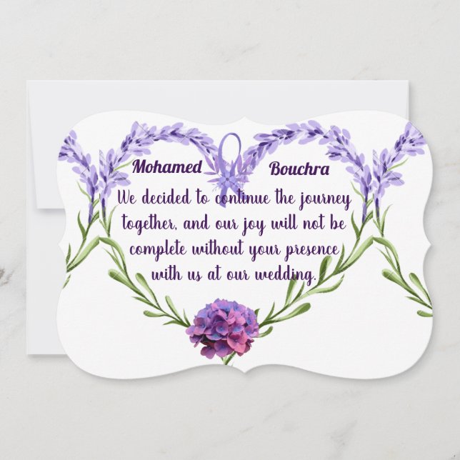 Lavender Floral Wedding Invitation – Elegant Heart (Front)