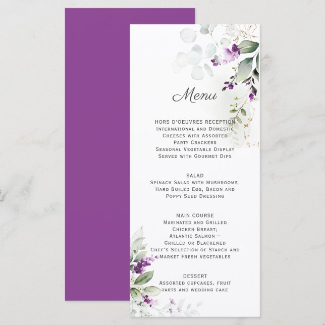 Lavender Floral Wedding Menu (Front/Back)