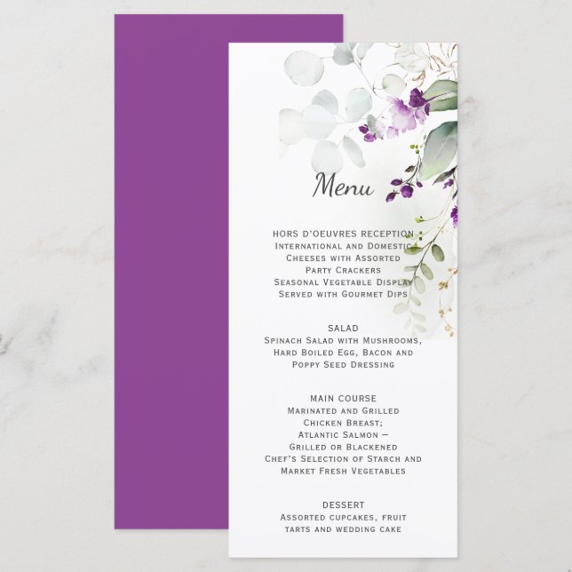 Lavender Floral Wedding Menu Purple Back (Front/Back)