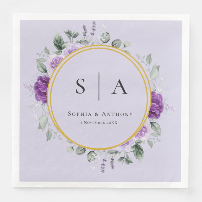 Lavender Floral Wedding Napkins (Front)