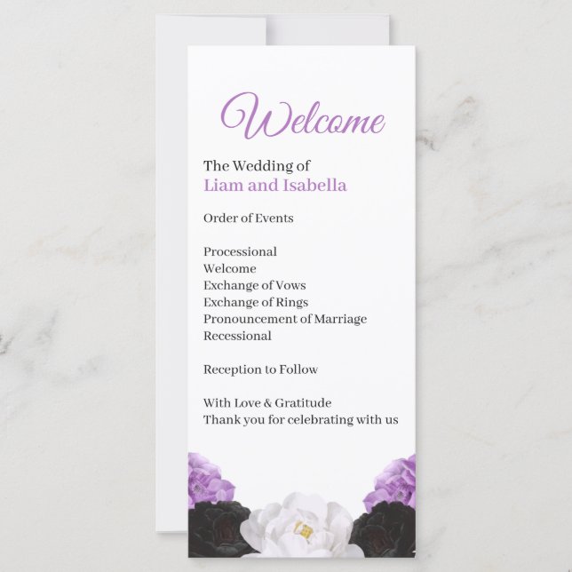 Lavender Floral Wedding Program Card (Front)