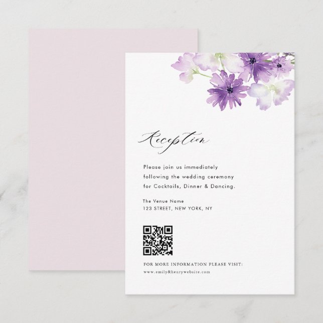 lavender floral wedding reception card (Front/Back)
