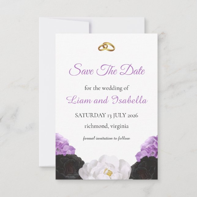Lavender Floral Wedding Save the Date Card (Front)