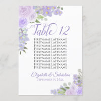 Lavender Floral Wedding Table Number & Names Large