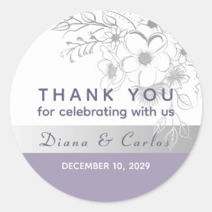 Lavender Floral Wedding Thank You Classic Round Sticker