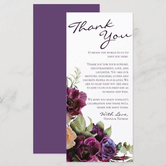 Lavender Floral Wedding Thank You Place Card (Front/Back)