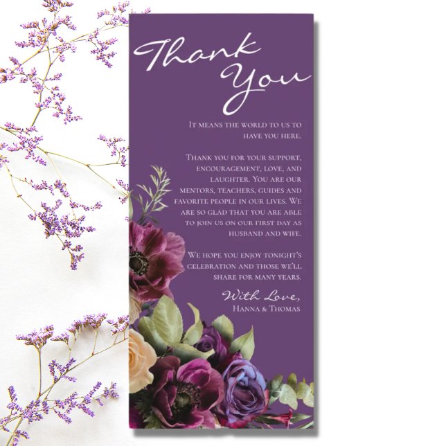 Lavender Floral Wedding Thank You Place Card (Creator Uploaded)