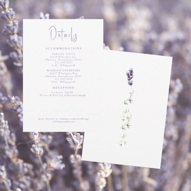Lavender Floral White Wedding Details II Enclosure Invitation (Creator Uploaded)