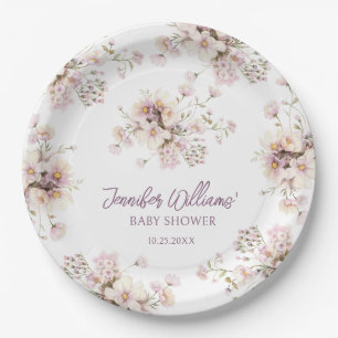 Lavender floral wildflower girl baby shower paper plate