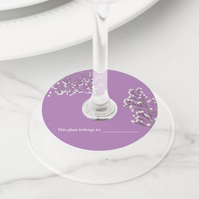 Lavender Floral Wine Glass Tag (Close Up)