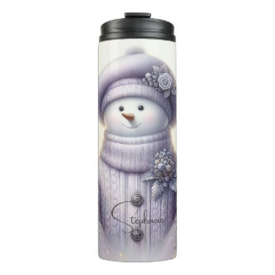 Lavender Floral Winter Snowman Thermal Tumbler