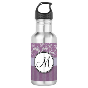 Lavender Floral Wisps & Stripes with Monogram 532 Ml Water Bottle
