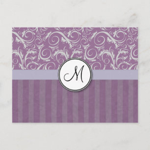 Lavender Floral Wisps & Stripes with Monogram Postcard