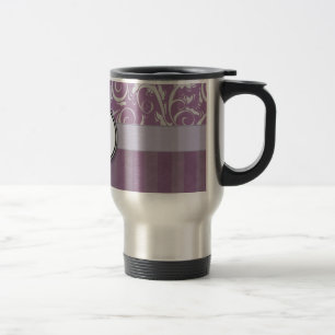 Lavender Floral Wisps & Stripes with Monogram Travel Mug
